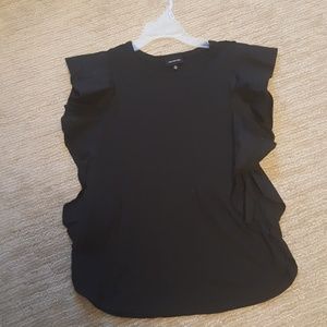 Black cotton flutter sleeve blouse